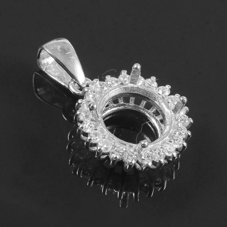 Sterling Silver Pendant 8-20 mm Round Semi Mount Pendant Setting CZ Setting - Image 3 of 4