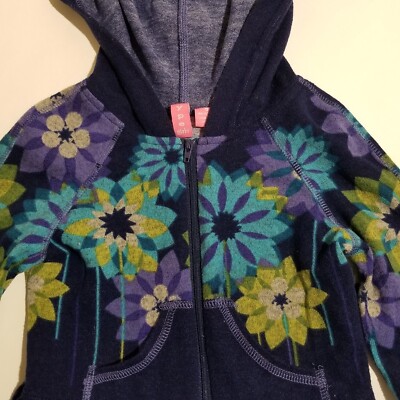 Hype Girls Floral Hoodie Sweater Size 5 Full Zip Lightweight Purple Ruffle