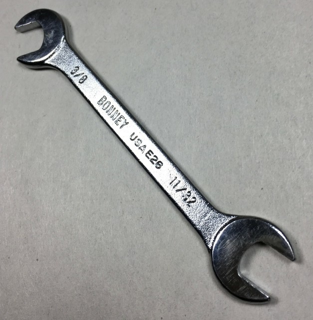 Vintage Bonney Tools E26 Angled Open End Wrench 3/8" x 11/32" Made in U