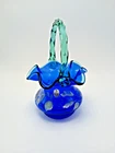 Fenton Morning Glory Cobalt Blue & Green Basket Optic Hand Painted &Signed