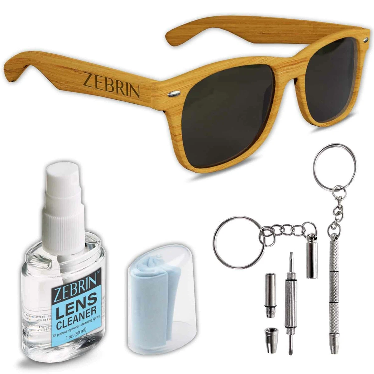 Sunglasses with Wood Bamboo Design Lens Cleaner Cloth Glasses repair kit