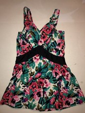 Vintage Maxine Of Hollywood Swim dress Swimsuit Tropical Floral Size 14