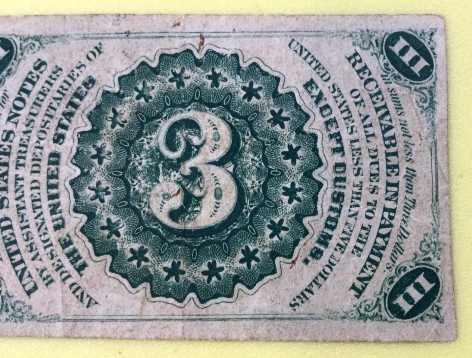 3 Cents, Fractional currency, 3rd Issue, 3 Mar.1863, W/light background - Image 4 of 4