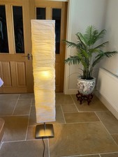 Nordic ecru rice paper column light floor lamp on brushed stainless steel base