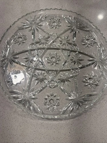 Vintage Anchor Hocking Round Crystal Glass 13 1/2” Serving Platter Prescut Plate