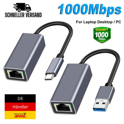   USB & USB-C LAN Adapter RJ45 100/1000 Mbps Gigabit Ethernet Plug & Play