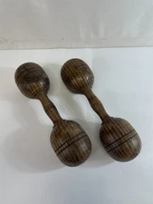 Vintage Antique Wooden Dumbbells 1lb Each Hand Weights Gym Decor Exercise - Pair