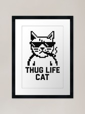 Thug Life Cat ixel Art Meme Cat  Framed Wall Art Poster Canvas Print Picture