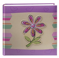 Photo Album 200-Pocket 3-D Striped Flower Applique Cover 4x6 Inch 9.5x9.25x2