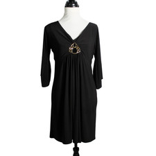 Vintage Y2K Nine West Black Bell Sleeve Dress Gold Medallion Size 10 Witchy Mod