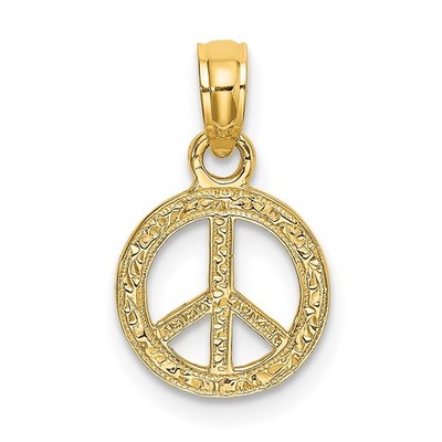 14k Gelbgold flach strukturiert Mini Peace Zeichen Charm Anhänger L-0,4 Zoll