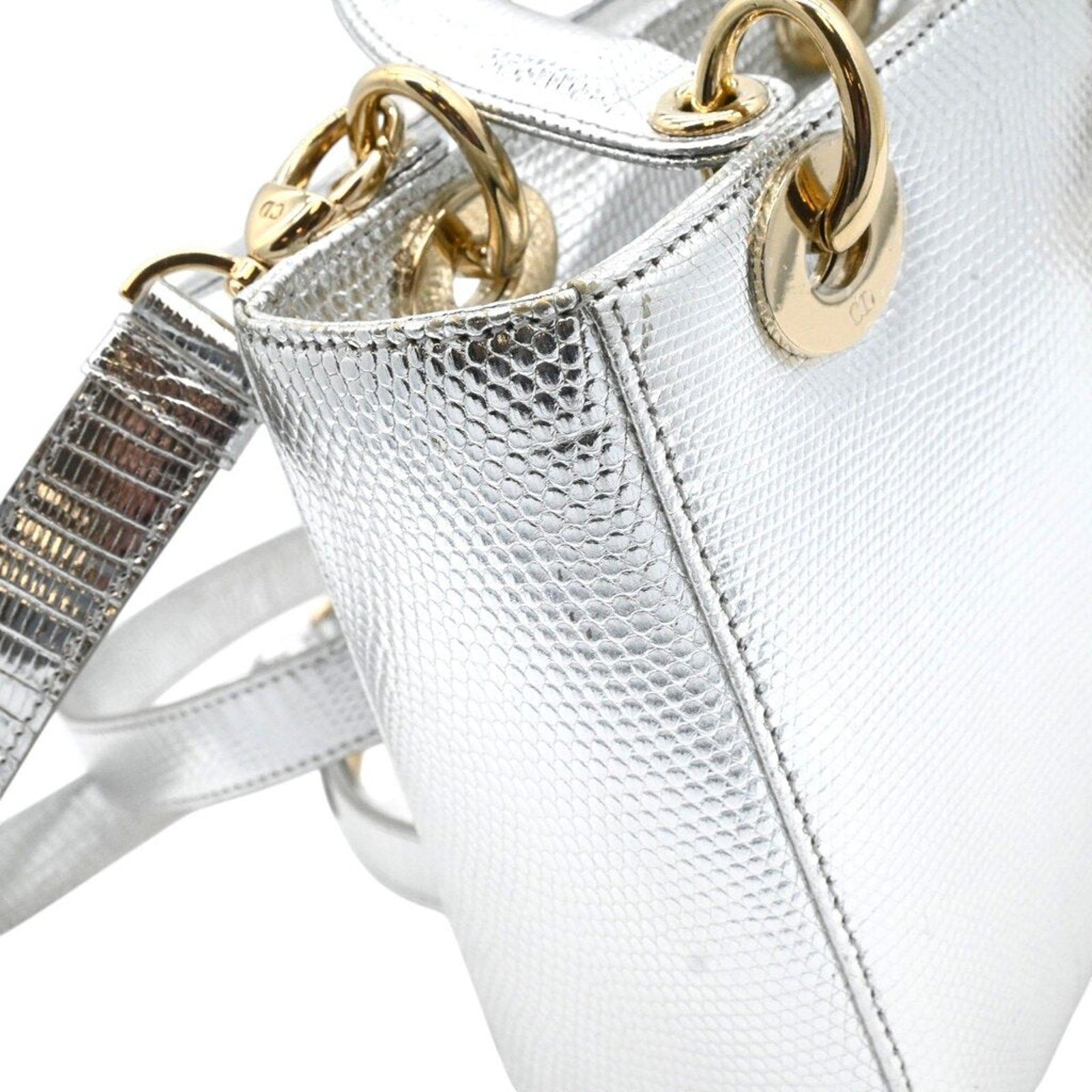 DIOR | Mini Lady Dior Silver Metallic Top Handle Crossbody Bag — image 19