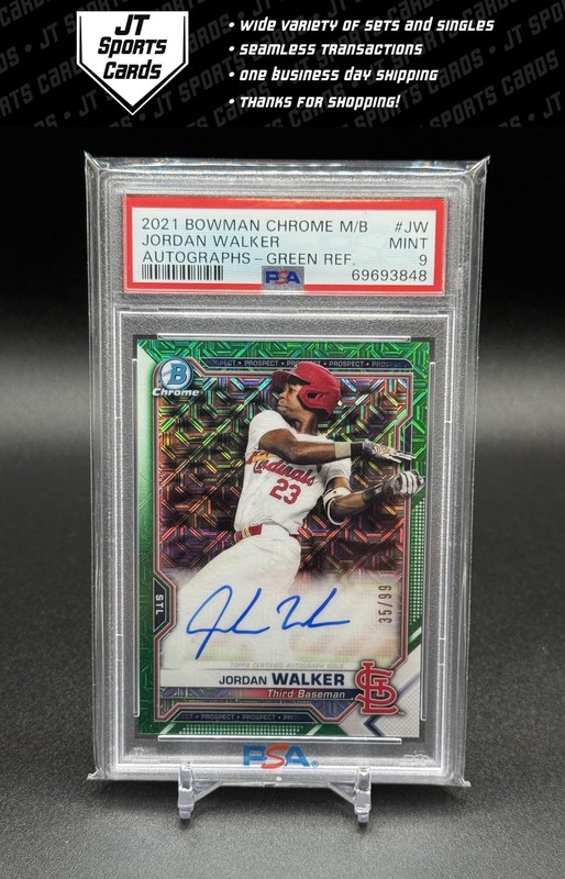 2021 Bowman Chrome Jordan Walker BCMA-JW Green Mojo Refractor Auto /99 PSA 9