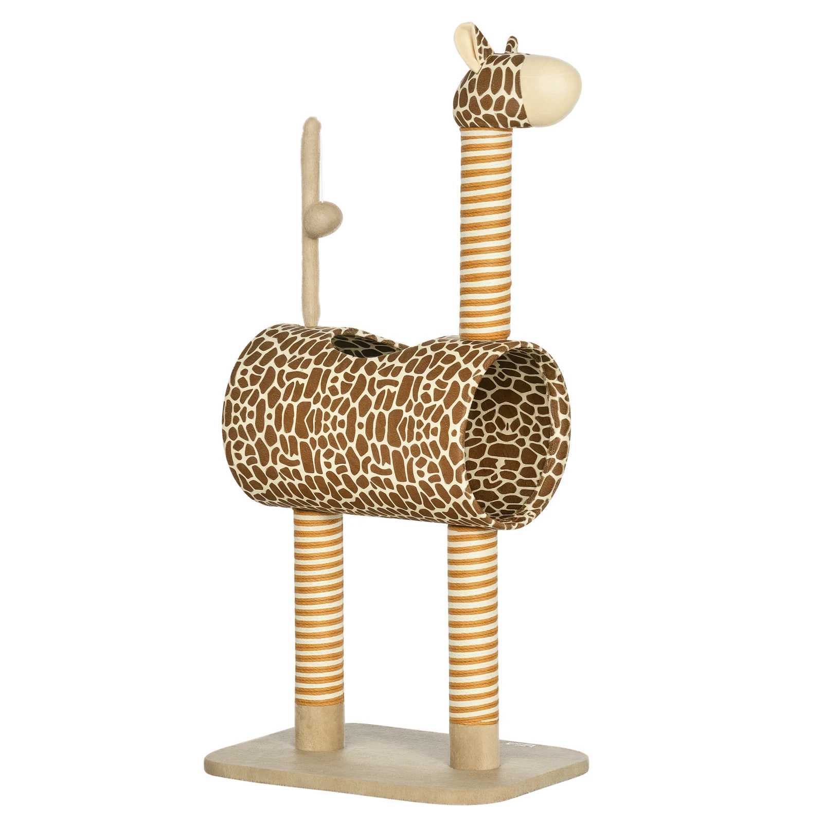 PawHut 101cm Cat Tree Play Tower with Giraffe Scratching Post Tunnel, Beige