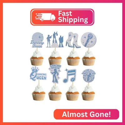 SiliFine 48 Pcs Glitter Dancing Queen Cupcake Toppers Disco Dancing Cupcake Pick