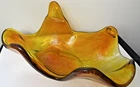 Vintage Murano 14.75" Heavy Amber Italian Art Glass Console Center Bowl Oblong