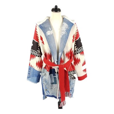 Alanui Greg Lauren 50/50 Icon Patch Cashmere Coat L Chinchilla White Jacket Knit