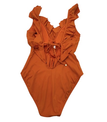 Michael Kors One Piece Swimsuit Orange Ruffles “Mimosa” DeepV Neck Size 8 - Picture 2 of 11