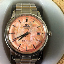 Orient Bambino “Ato” Automatic Pink Floral Dial Date SS Bracelet 38mm