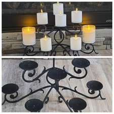 Wrought Iron Candelabra 8 Pillar Candle Holder Scrolls Fireplace Centerpiece Vtg