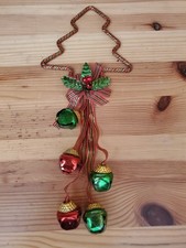 Christmas Tree Jingle Bell Door Knob Hanger Holly  Berries Red Green Bells D