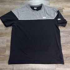 DKNY Short-Sleeve Black Gray ColorBlock Shirt Mens Medium White Stripe Logo