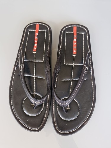 Prada Mens Black Leather Thong Y-Strap Flip Flop Flat Sandals. Size UK 7, EU 41. - Picture 2 of 15