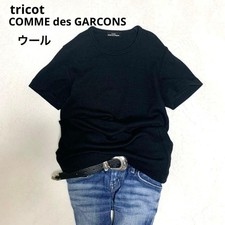 USED TRICOT COMME DES GARCONS SHORT SLEEVE KNIT, BLACK, 100 WOOL, STRETCH GOO