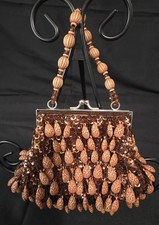 Vintage Sequined Beaded Handle Snap Close Clutch Evening Bag Purse Boho