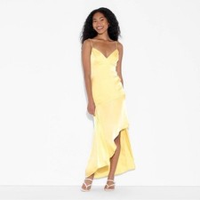 Elegant Satin Asymmetrical Women's Yellow Maxi Dress