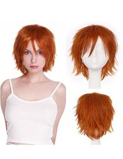 Unisex Anime Short Wig Straight Hair Cosplay Costume, No Wig Cap, Dark Orange