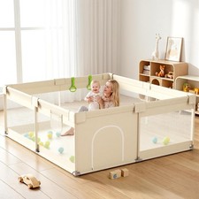 Beige Small Baby Playpen, Playpen for Babies and Toddlers, Safe Indoor Play Pen
