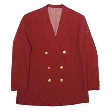 HENDRIKSEN Womens Red Wool Blend Double Breasted Jacket L Wool Classic Fit