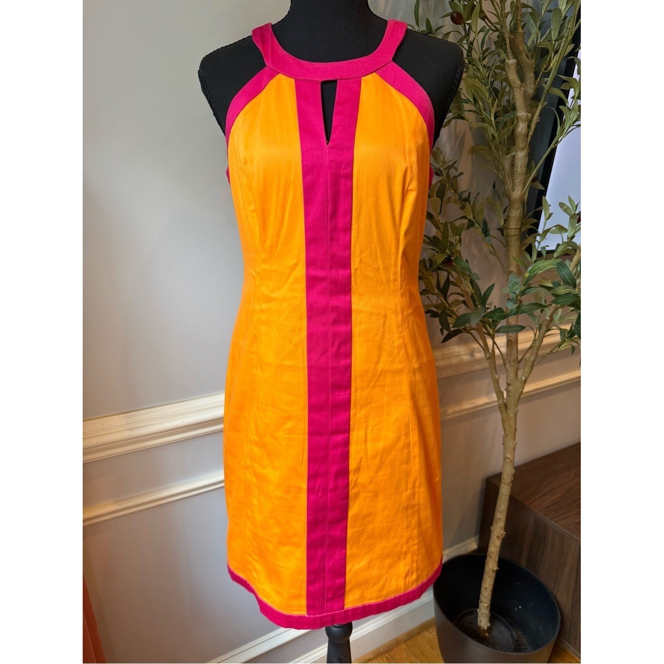 Jade Melody Tam Colorblock Shift Dress Orange Pink Mod Mini XS