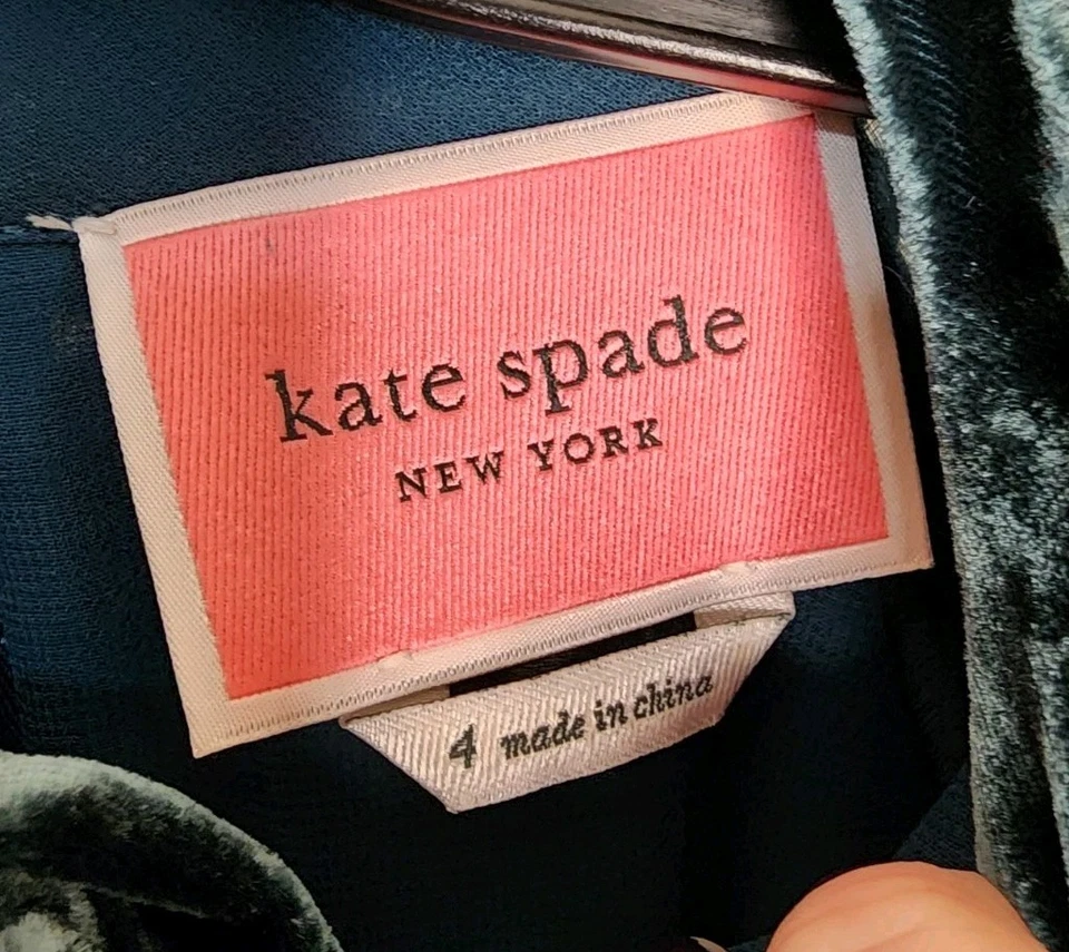 Vestido Kate Spade New York Spade Clover verde azulado oscuro terciopelo quemado talla 4 Foto 3 de 4