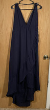 Fashion Nova Women's 2X Maxi Dress Dark Blue Triangle Top Low Back Ruffle Formal