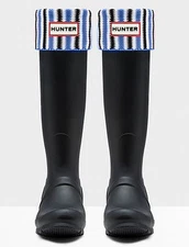 New Hunter Original Tall Boot Socks Deck Chair Strip - Blue/Black/White - M