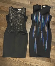 CALVIN KLEIN Black Sleeveless Dress Scuba bling lot of 2 Back zip Sz 4