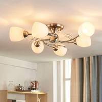 Lindby Deckenlampe Glas Metall Nickel Matt, Deckenstrahler 6X E14 Max. 40W, Ohne