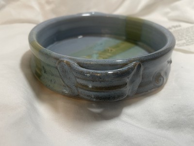Mosquito Mud Pottery BRIE Baker Green Blue w/ handles Glazed Handcrafted