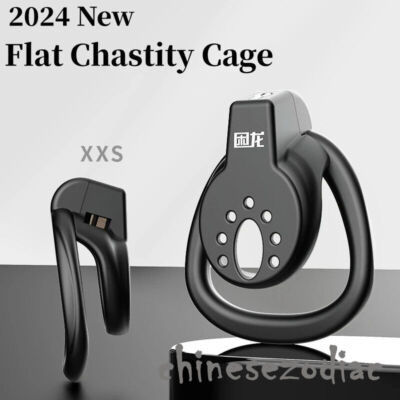 Male Flat Sissy Chastity Cage Device Anti-Cheating Sissy Cage with 3 Rings Lock