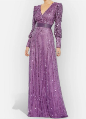 Mac Duggal V-Neck Sequined Wrap Bishop Gown Dress  Sz 10  $598  C*1546
