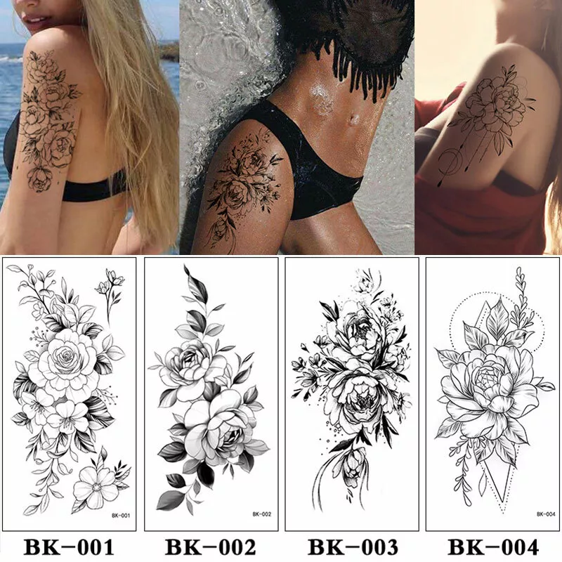 Women Flower Tattoos Sticker Men Waterproof Arm Legs Body Art Sketch Decals Club