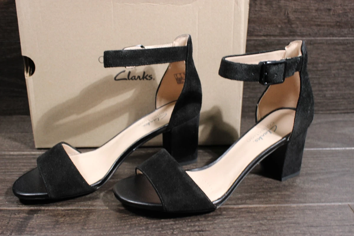 Clarks Black Deva Mae Suede Sandal Women Size 7.5 Medium