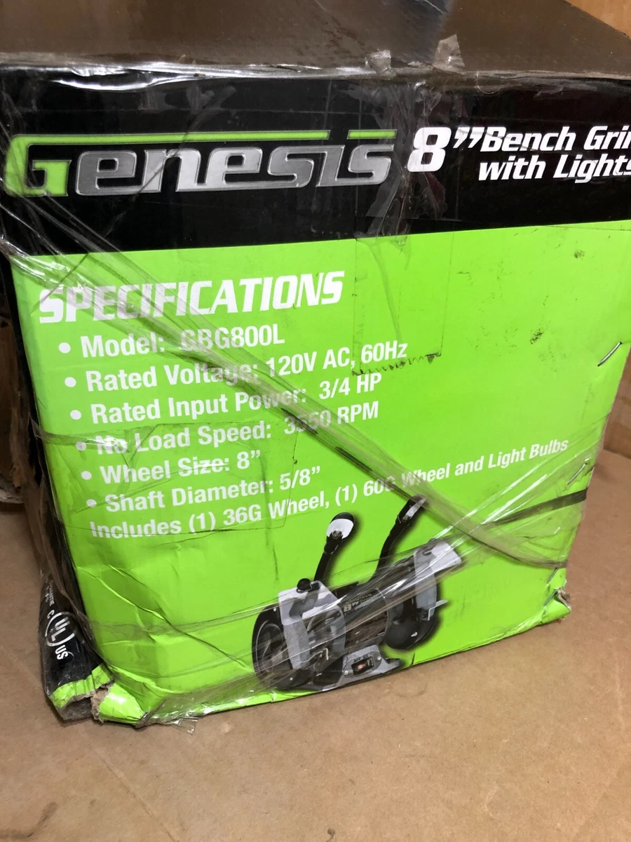 Genesis 8 In. 3 4 per hp Bench Grinder with Lights GBG800L Genesis