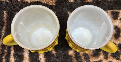 2 Anchor Hocking Fire King Kimberly Yellow Ombre Diamond Coffee Mugs USA - Picture 2 of 5