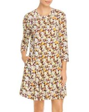 $498 NEW Tory Burch SILK WOOL CHALLIS SHORT DRESS Reverie Brown Ivory Blue 00 XS