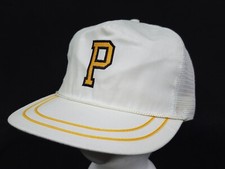 Vintage P Logo White Snapback Hat Pittsburg Pirates 2 Stripe Bill Corded Cap