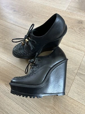 Bottines Derbys Compensés San Marina Cuir Noir Pointure 37 - Photo 1/4