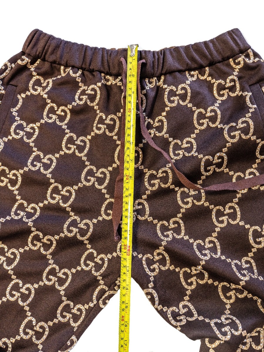 GUCCI NOJUM 690487 Brown GG Embroidered Crystal Trouser Jogging
